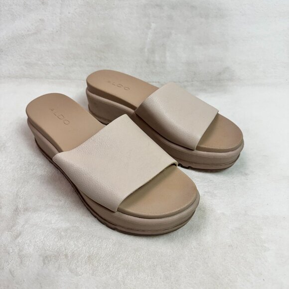 ALDO Sandals Flats Platform Slip On Slide Cream Faux Leather Womens 8 - Picture 1 of 14